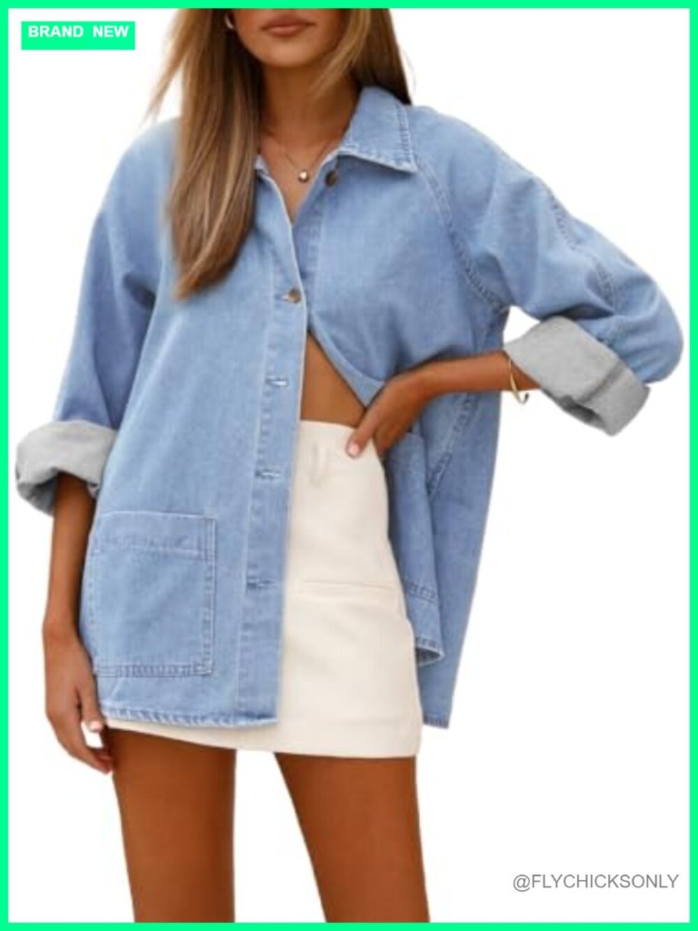 Denim Button Down Shirt Long Sleeve Jean Shacket Top